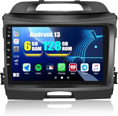 6G + 128G 8 Core CAMECHO Android 13 autorrádio para Kia Sportage 3 III SL 2010-2016 com Navi Carplay Wireless Android Auto, Rádio duplo DIN com 9 polegadas ecrã Bluetooth5.0 FM/RDS 32EQ DSP SWC