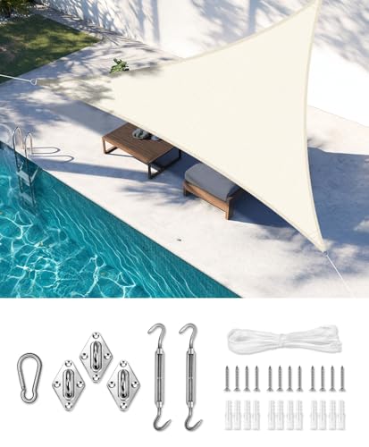 LOVE STORY Toldo vela de sombra, 3 x 3 x 3 m, com kit de montagem triangular em cores pastel, toldo de tecido de sombra curvo, respirável e ecológico (HDPE) com proteção de 95% UV, para pátio