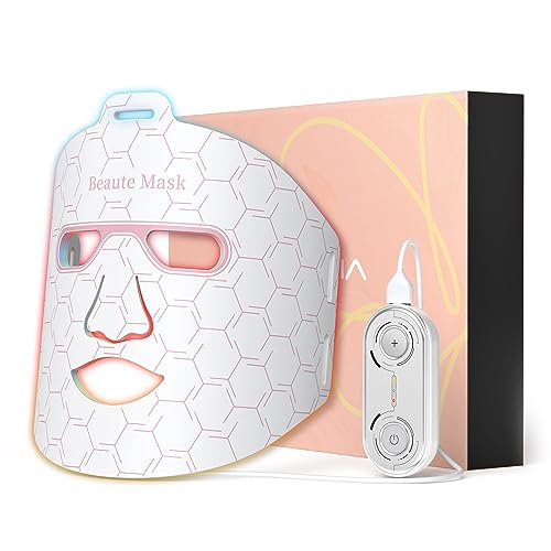 IBORRIA Máscara facial LED, máscara facial com terapia facial com luz infravermelhos de silicone flexível, 3 cores, anti-idade, beleza para todos os tipos de pele em casa (branco)