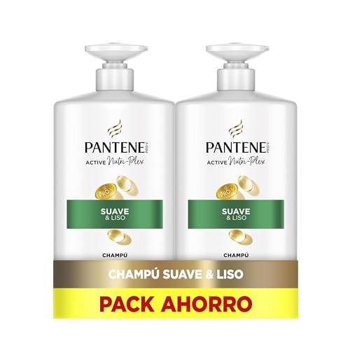 Pantene Pro-V Shampoo macio e liso 2 x 1000 ml dispensador, cabelo crespado e desligado. Limpeza suave. Protege ligações empilhares. Sem silicone