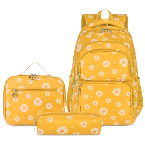 SIVENKE Conjunto de mochila escolar com lancheira, estojo para lápis, conjunto de 3 sacos para livros estrelas mochilas escolares mochilas infantis 8 10 12 14 16 anos 3 peças conjunto de mochila