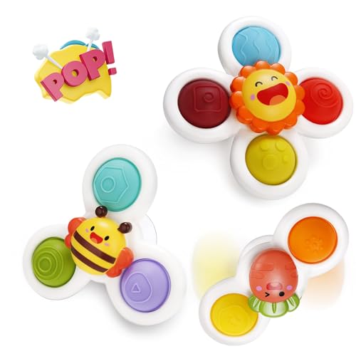 Wholede Brinquedo de banho plástico bebé de 18 meses e mais, 3 peças ventosa brinquedo chocalho brinquedos banheira brinquedos sensoriais para bebés