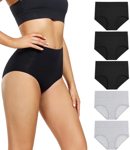 wirarpa Cuecas de mulher algodão cuecas Culotte de cintura alta confortável faixa redutora ajuste pack de 5