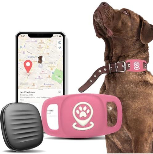 Rastreador de cães, rastreador de animais de estimação com suporte para coleira de cão, rastreador de cães sem taxas mensais para rastreamento de localização, funciona com Find My (apenas iOS), sem