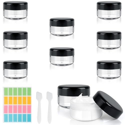 AiQInu 8 peças frascos de viagem de 30 ml, recipientes de plástico transparente, frascos cosméticos recarregáveis com 2 autocolante e 24 colheres pequenas, frascos pequenos