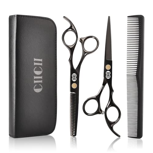 CIICII Tesouras de cabeleireiro profissional, 8 unidades tesouras de cabeleireiro/tesouras de cabeleireiro e tesouras cortar cabelo e penteados de cabeleireiro (1,7 pol.) / preto) para corte de cabelo