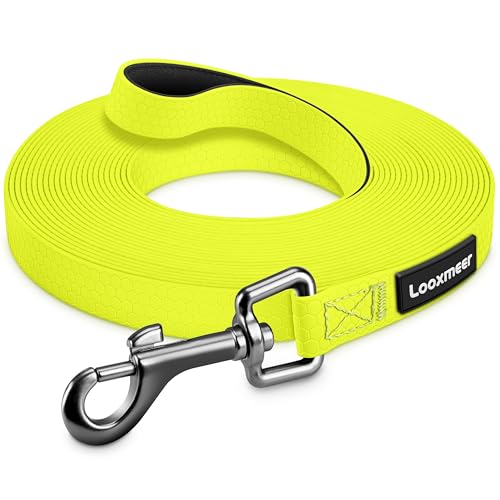 Looxmeer Trela de treino para cão 3 m/ 5 m/ 7 m/ 10 m/ 15 m/ 20 m/ 25 m/ 30 m trela comprida cão poliéster, corda cão impermeável, para campismo passeio, amarelo