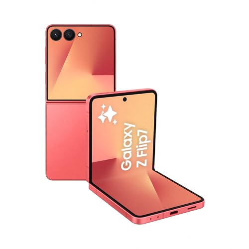 Samsung Galaxy Z Flip7 512 GB Móvel com IA, design dobrável, ecrã amplo, câmara Selfie 50 MP, processador 3 nm, memória 12 GB, vermelho coral, garantia de 3 anos + 1 ano extra (versão espanhola)