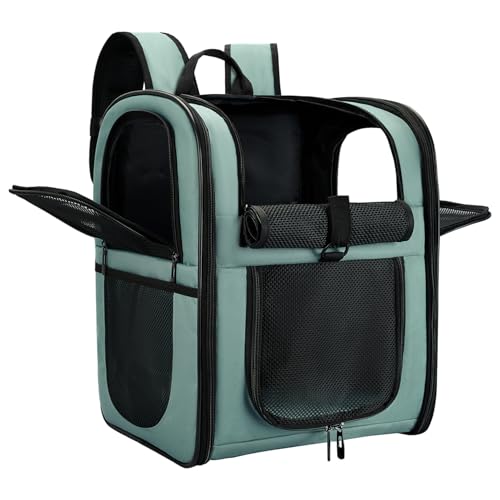 Mochila para animais de estimação para cães pequenos, gatos, coelhos, almofada de malha macia para viagens ao ar livre, tapete de forro polar removível, com fivela de pescoço integrada