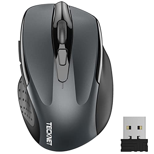 TECKNET Rato sem fio, 5 níveis 2600 dpi, 2,4 G rato sem fios USB ergonómico, 6 botões, 24 meses de vida útil da bateria, rato sem fios ótico para computador, PC, Mac, portátil