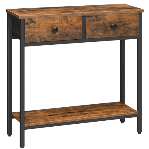 HOOBRO Mesa de consola, 75 cm de corredor com 2 gavetas de tecido, armário de entrada, mesa de sofá, entrada, sala de estar, corredor, estilo industrial, castanho vintage e preto EBF71XG01