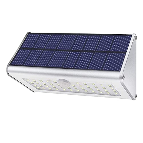 CAIYUE Luzes solares ao ar livre, 1100 lm 46 LED 4500 mAh luzes de segurança com sensor de movimento luzes solares à prova de água luzes de parede de alumínio sem fios para jardim - luz branca