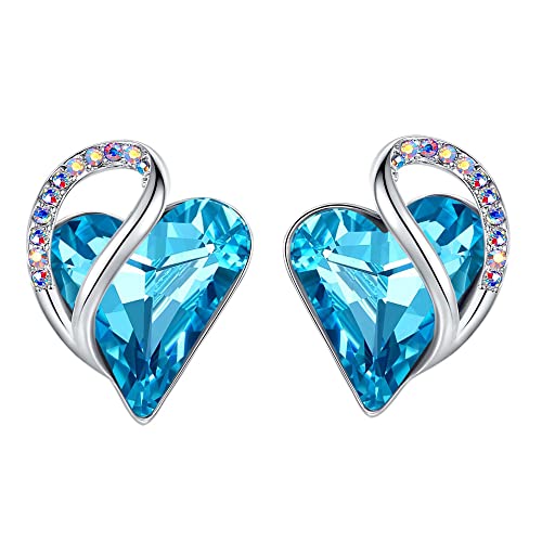 Leafael Birthstone Coração brincos de mulher | Birthstone brincos com coração e cristais corativos | Livre de alergias brincos modernos com caixa de presente incluída