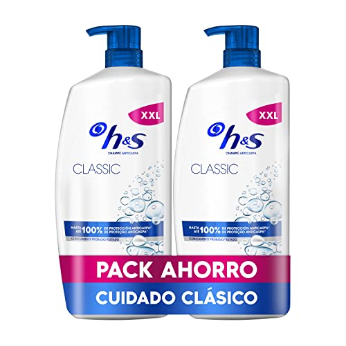 H&S Classic champô anti-caspa 2 x 1000 ml com dispensador para uso diário. Até 100% de proteção anti-caspa, testada clinicamente. Para todos os tipos de cabelo e couro cabeludo. Sensação de frescor,