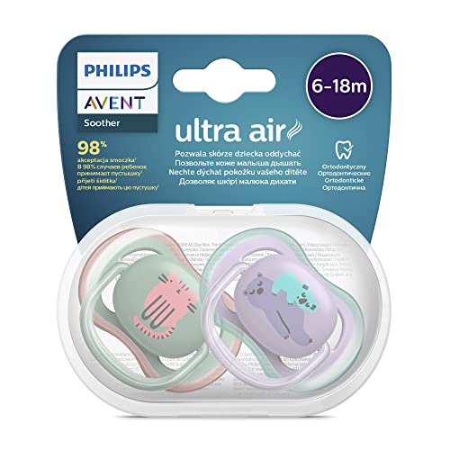Embalagem de 2 chupetas Philips Avent ultra air - Chupeta sem BPA para bebés entre 6 e 18 meses (modelo SCF085/18)