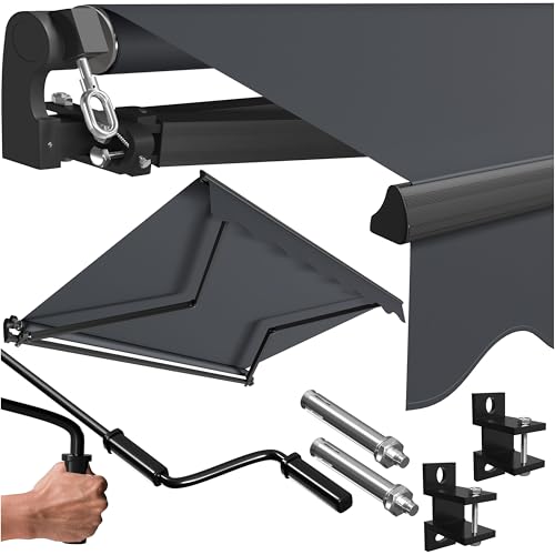 KESSER Toldo articulado com braço articulado, 250 x 200 cm, toldo para terraço, toldo com braçadeira, inclui suporte de parede, proteção solar, toldo impermeável de alumínio/poliéster, antracite