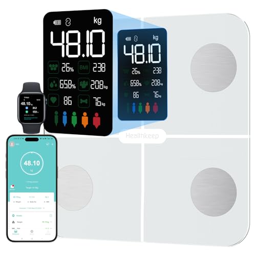 Balança digital de gordura corporal com gordura corporal e massa muscular para 15 dados corporais, medidor de frequência cardíaca, para Apple Health e Samsung Health