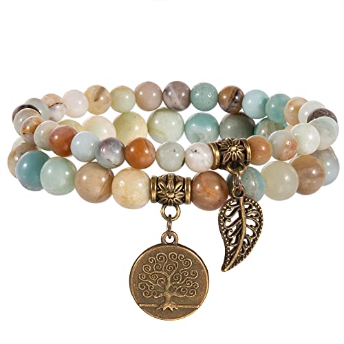 Farfume Pulseiras de chakra para mulher - pulseira de cristais de pedras curativas para mulher pedras preciosas naturais ioga Reiki bracelete - um conjunto de pulseiras duplas