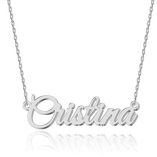 UMAGICBOX Colar personalizado com nome | Escolha entre 14 estilos de fonte | pendente personalizado de aço inoxidável banhado a ouro de 18 K e prata de lei | presente para ela