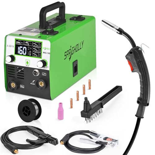 Soldador MIG de 160 amperes 230 V máquina de solda multiprocesso 3 em 1, soldadores MIG sem gás/Lift TIG/Stick MMA com equipamento de soldagem com tela LED grande, atualização SPR-MIG160