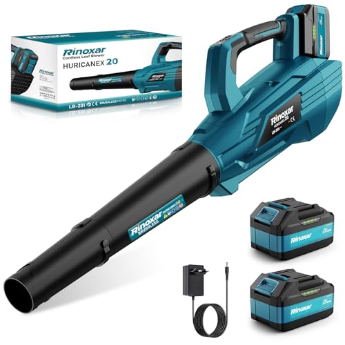 Ventilador de folhas, 5 velocidades soprador de folhas com bateria com motor Brushless, 2 baterias de 5,2 Ah/18 V, 35.000 RPM, velocidade ar 180 km/h, audal ar 800 m³/h, 2 unidades Boquilhas I