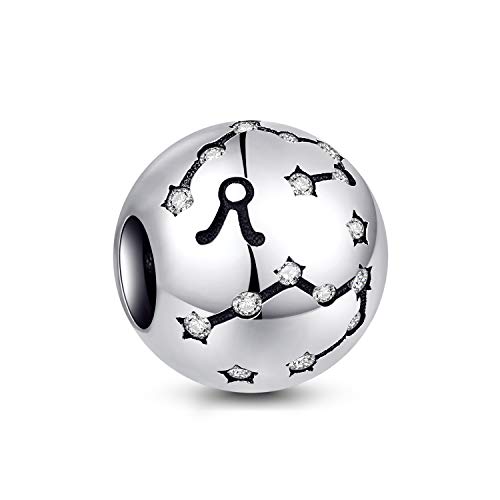 NINGAN Encantos de aniversário de 12 signos do zodíaco - encantos de prata esterlina 925 ajuste pulseira & colar - presentes de aniversário ideais para mulheres e amigos