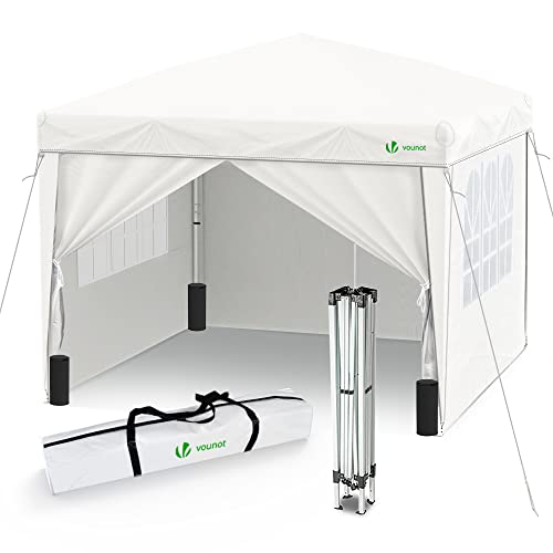 VOUNOT® Tenda dobrável Gazebo 3 x 3 m com 4 paredes e 4 sacos de areia, canteiro, pavilhão de jardim para campismo, festas, exterior, cor branca