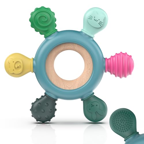 Mordedor bebé, brinquedo de dentição de bebé mordedor de silicone, remo, brinquedo agarrar, acessório de enfermagem, dentição sem BPA para bebés de mais de 3 meses