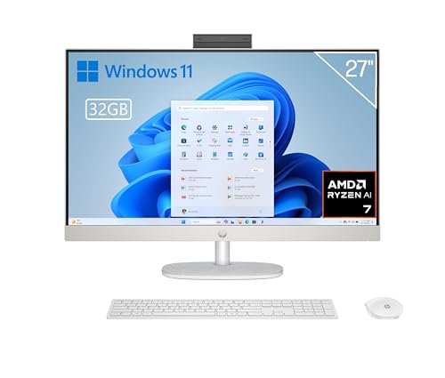 HP 27-ct2003ss Computador Full HD de 27" com câmara, teclado e rato sem fios (AMD Ryzen AI 7 350, 32 GB RAM, 1TB SSD, AMD Radeon Graphics, Windows 11) branco, teclado QWERTY espanhol
