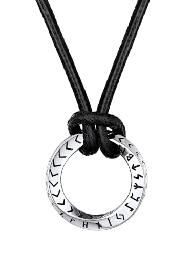 FaithHeart Colar de viking runas de aço inoxidável 316L homem mulher letras tapetes rúnicos jóias espiritual nórdico de talismã de família casais