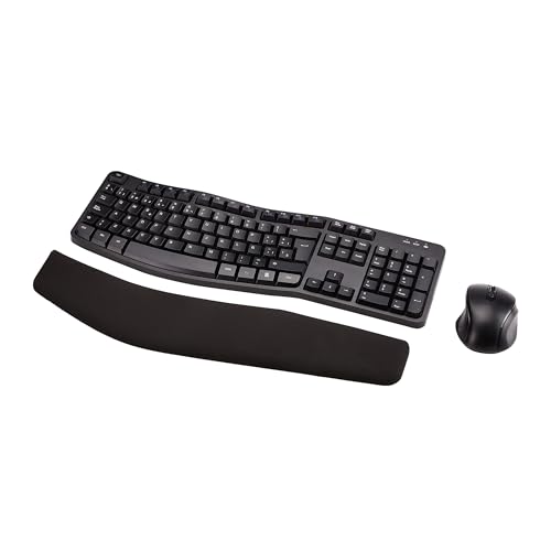 Amazon Basics Conjunto de teclado e rato sem fios ergonómicos (teclado espanhol), preto