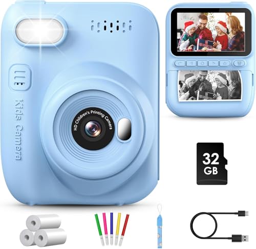 GREENKINDER Câmara com fotos infantis instantâneas, 3,0 polegadas 14 MP câmara fotográfica infantil com cartão de 32 GB e papel de impressão, HD 1080P câmara instantânea para meninos e meninas 3 a 12