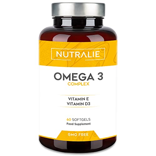 Nutralie Ómega 3 2000 mg, Vitaminas D3 e E, 1250 mg EPA-DHA por dose, óleo de peixe altamente concentrado, 60 cápsulas