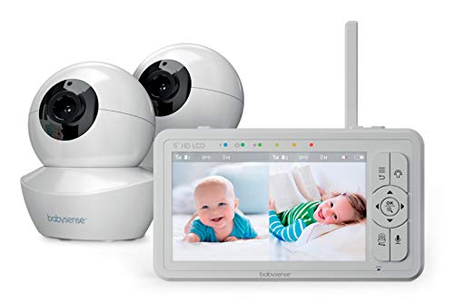 Babysense Monitor de bebé de ecrã dividido HD de 5", monitor de bebé com 2 câmaras HD com luz noturna, alcance de 300 m, áudio bidirecional, zoom 4X, visão noturna, bateria de 4000 mAh
