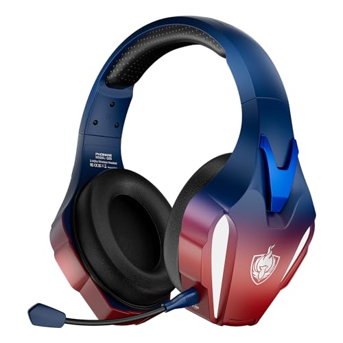 PHOINIKAS Auriculares Gaming sem fios, capacetes Gaming para PS4/PS5/PC, capacetes sem fios com microfone cancelamento de ruído removível, 7,1 estéreo, luz LED (azul colorido)