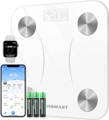 Balança de gordura corporal Bluetooth, balança de casa de banho digital com APP inteligente, 13 monitores de composição corporal, para Andriod e iOS, 180 kg preto