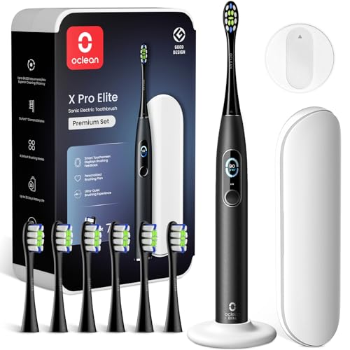 Oclean Escova elétrica X Series Pro Elite Gift Set, super silenciosa, ecrã táctil inteligente, 4 modos, 32 níveis de intensidade, 35 dias de duração, IPX7, embalagem ecológica, preto