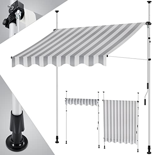KESSER® Toldo para varanda com manivela, toldo para varandas, resistente aos raios UV, regulável em altura, repelente de água, proteção solar, cobertura para pátios, branco e cinzento 300 cm