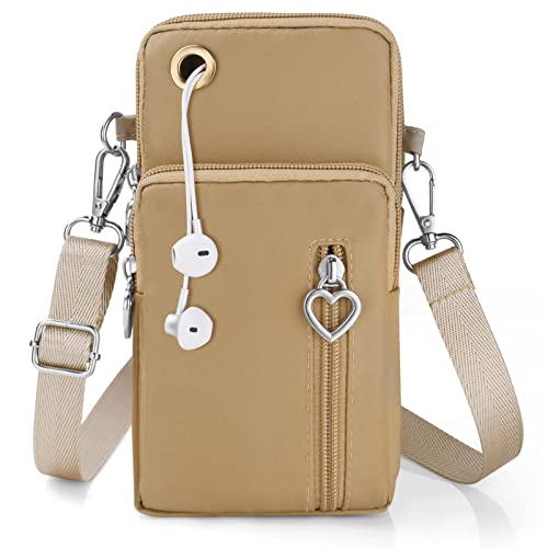 Aucuu - Bolsa de ombro pequena mulher de nylon, bolsa de telemóvel para mulher, com porta para auriculares para telemóveis e alça ajustável, guardar telemóvel de até 7"