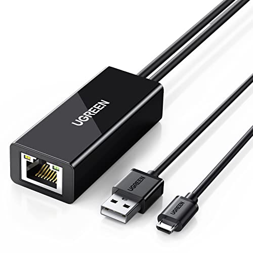 UGREEN Adaptador micro USB para Ethernet RJ45 conversor de rede LAN 100 Mbps conversor com cabo de carregamento 1 m compatível com TV Stick 4K Max/4K/3/2 Google Chromecast 3/Ultra/2/1