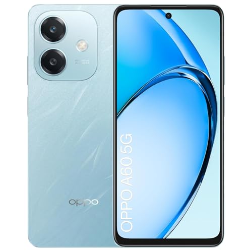 OPPO A60 5G 4 + 128 GB telemóvel, desbloqueado Smartphone Android, ecrã 120 Hz 6,67" LCD, Dimensity 6300 5G, IA câmara 50 MP, SUPERVOOC 45W, bateria 5100 mAh, Splash Touch, NFC, duplo SIM, azul
