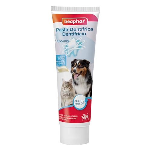 Beaphar Pasta dentária | cães e gatos, pasta dentária enzimática, anti-placa e anti-solto, higiene bucal animais de estimação, ação enzimática, hálito fresco, sabor de carne, 100 g