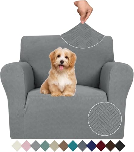 Ystyle Capa para sofá de 1 lugar ajustável, capas elásticas para poltronas, capa de sofá anti-gatos cães, sofá cover com apoios de braços, Jacquard capas sofá antiderrapante lavável, cinzento claro