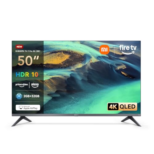 XIAOMI TV F Pro 50, 50 polegadas (127 cm), 4K UHD QLED, Smart TV, Fire OS8, controlo de voz Alexa, HDR10, modo Game Boost 120Hz, MEMC, 2 GB + 32 GB, compatível com Apple AirPlay