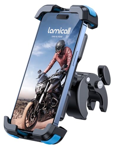 Lamicall Suporte móvel de bicicleta, suporte móvel para moto - 360 ° rotação, libertação com um botão, suporte de telemóvel para iPhone 16 15 14 13 12 Pro MAX/Plus/Mini, Samsung, Smartphone de 4,7 a