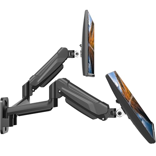 BONTEC Suporte de parede para monitor duplo com mola de gás, ajustável para monitores de 13 - 32 polegadas, VESA 75 x 75/100 x 100 mm, inclinação, giro, rotação, 3-9 kg por braço, economia de espaço