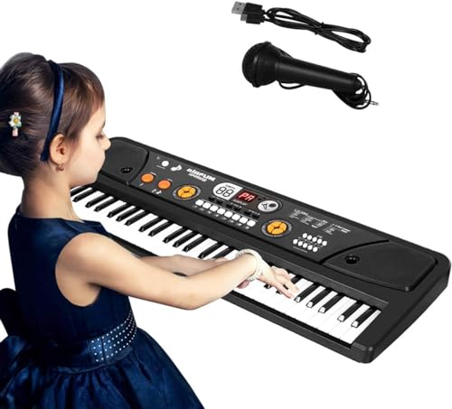 Shayson Piano elétrico, piano infantil, 61 teclas com microfone, teclado musical piano multifunções, educativo orgânico eletrónico presente para brinquedos crianças principiante 3 4 5 6 7 8 9 10 anos