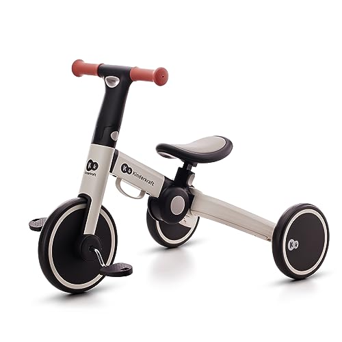 Kinderkraft 4TRIKE Triciclo 3 em 1, minibicicleta, bicicleta sem pedais, bicicleta para bebé, para crianças, minitriciclo de equilíbrio, dobrável, assento ajustável, 12 meses - 5 anos, 25 kg, cinzento