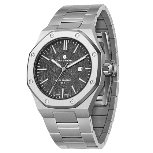 SAPPHERO Relógios masculinos octogonal 10ATM impermeável negócios casual moda homens japonês de quartzo de aço inoxidável luminoso relógio de pulso de presente para homens