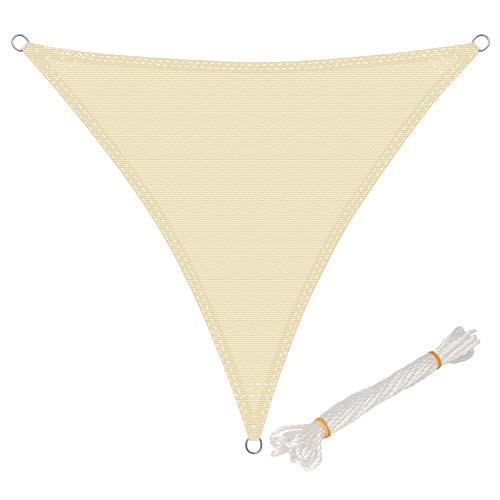 WOLTU Toldo vela de sombra triangular 4 x 4 m, HDPE respirável prevenção contra raios UV solar, proteção 85% resistente e para jardim, pátio, exterior areia, creme